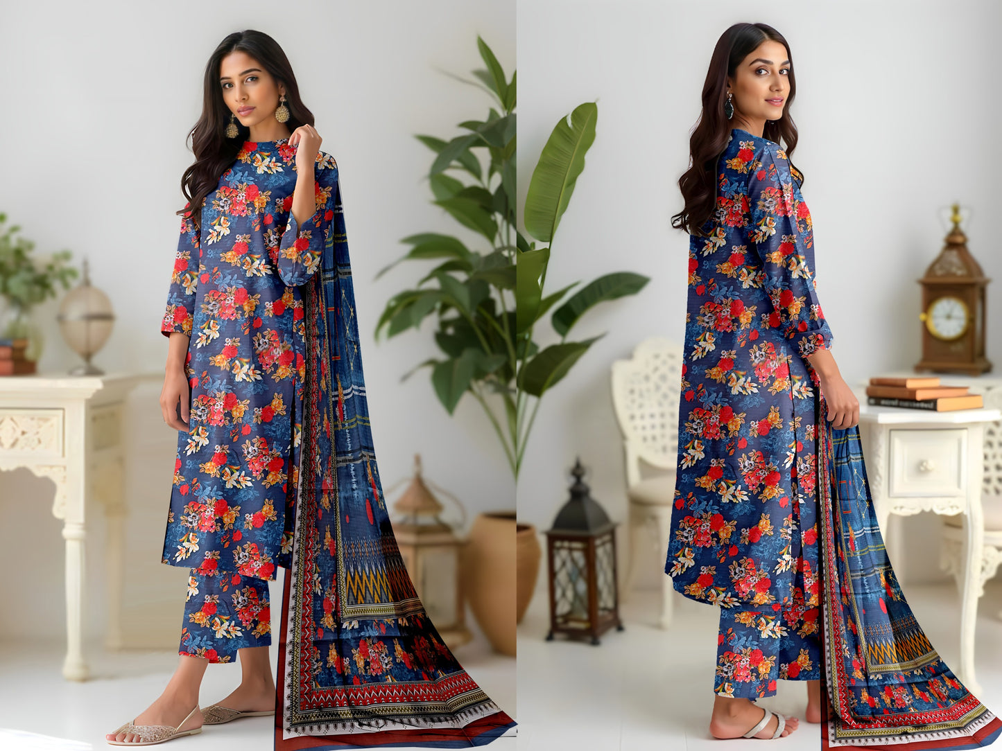 3-piece stitched outfit in a vibrant floral design 🌸