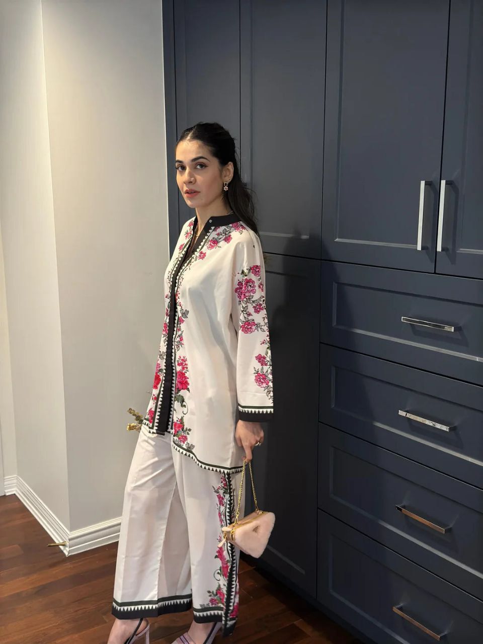 Elegant White Floral Two-Piece Suit