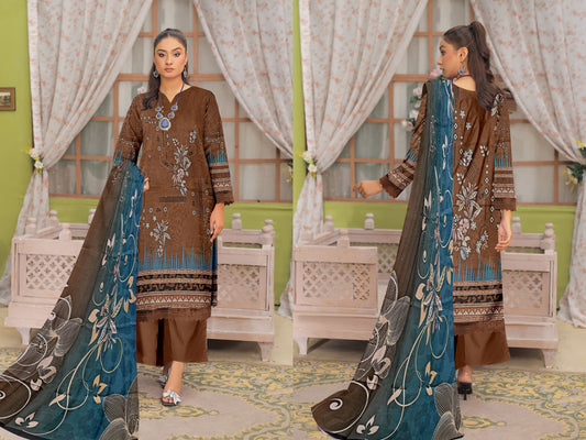 Premium Linen 3-Piece Suit with Printed Dupatta